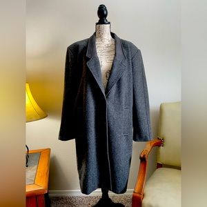 Vintage Hunters Run Dark Gray Wool and Leather Trench Coat SZ 15